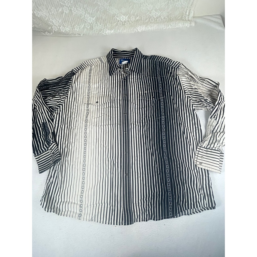 Wrangler Western Shirt Men Large Black Cream Striped Snap Front Cowboy 90s Rodeo